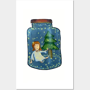 Girl in a jar with fireflies Posters and Art